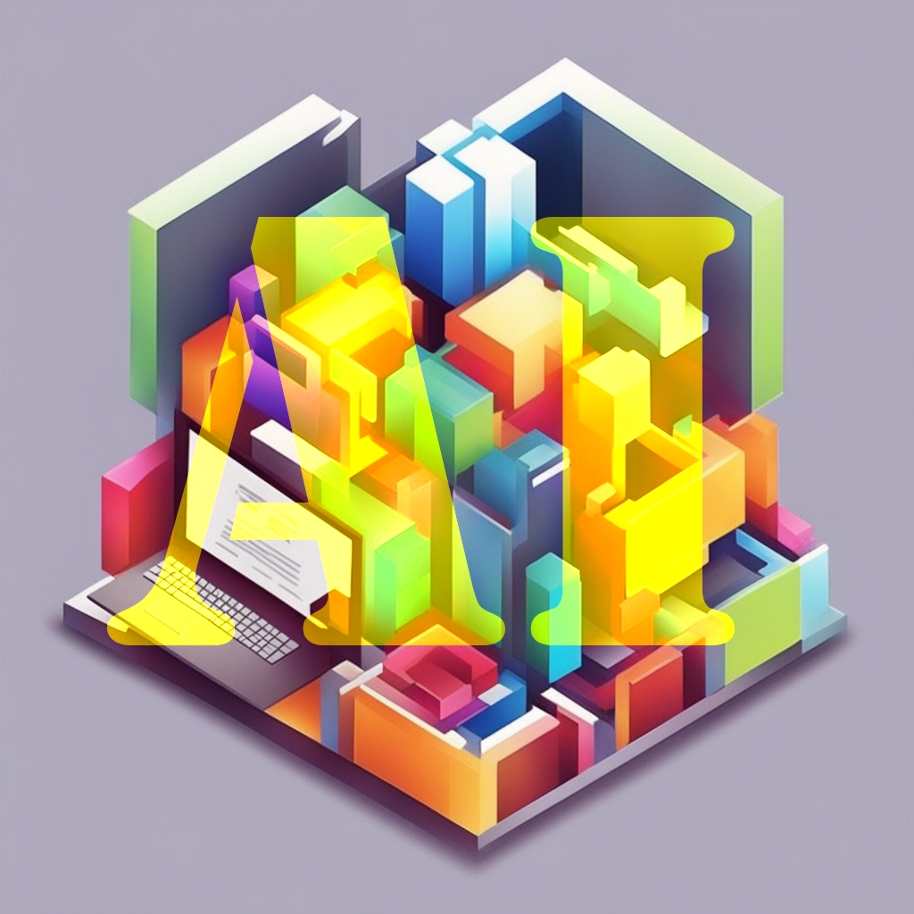 The letters 'AI' are prominently displayed in yellow, superimposed on an isometric illustration of a complex structure formed by colorful blocks, symbolizing the multifaceted world of Artificial Intelligence.